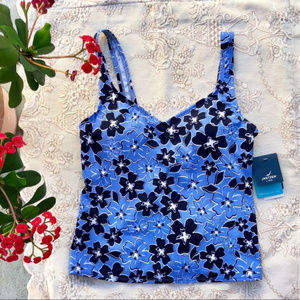Jantzen Sky blue, Dark blue & White Floral Tankini